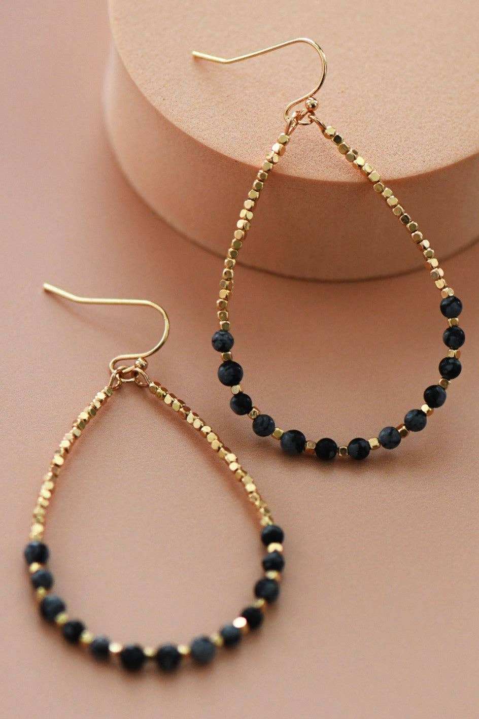 Onyx Stone Beaded Teardrop Earrings