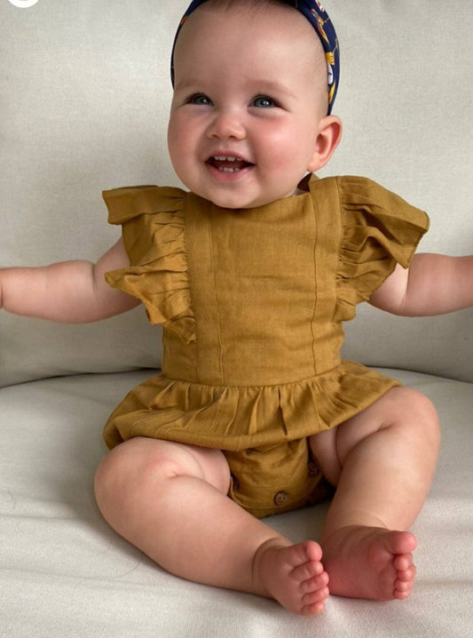 Ruffled Racerback Romper Mustard