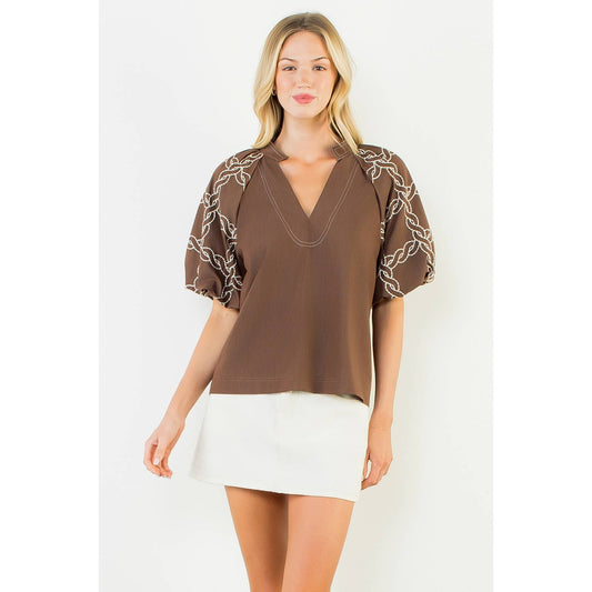 Emory Embroidered Sleeve ( Navy or Brown )