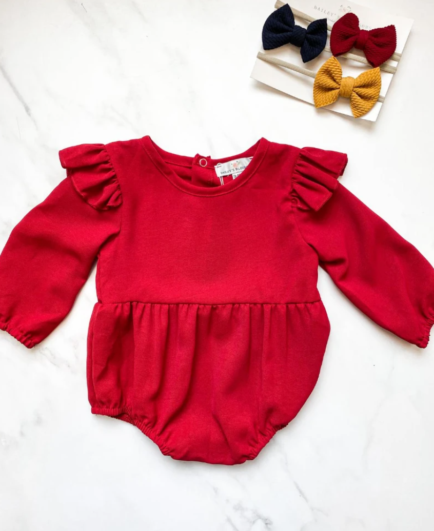 Rhodes Ruffle Bubble Romper | Cherry Red