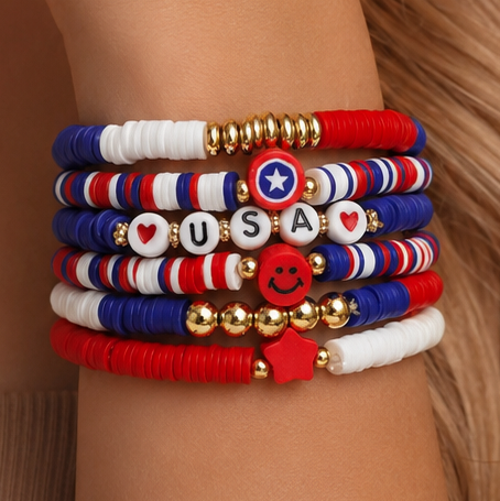 Red White Blue USA 4th of July Stretch Bracelet Stack – 8068
