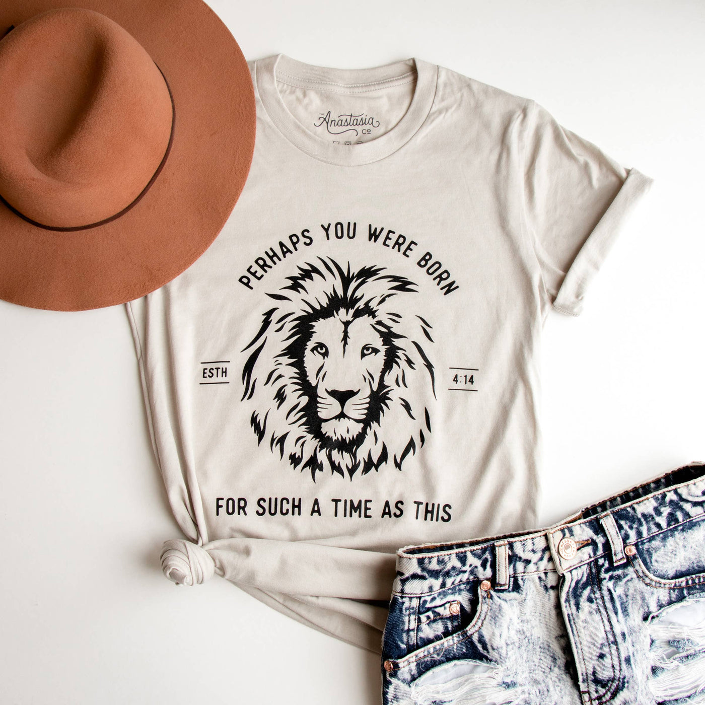 For Such a Time Esther Lion Christian Graphic Tee - Stone