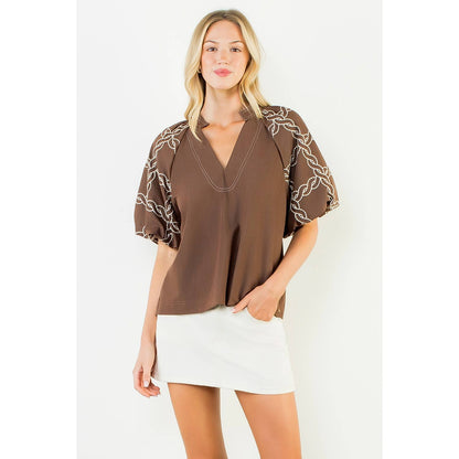 Emory Embroidered Sleeve ( Navy or Brown )