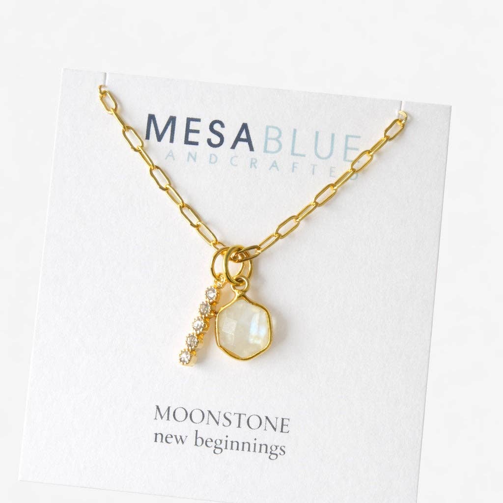 Oasis Stone Duo Drop Necklace - Amazonite, Labradorite, Moonstone