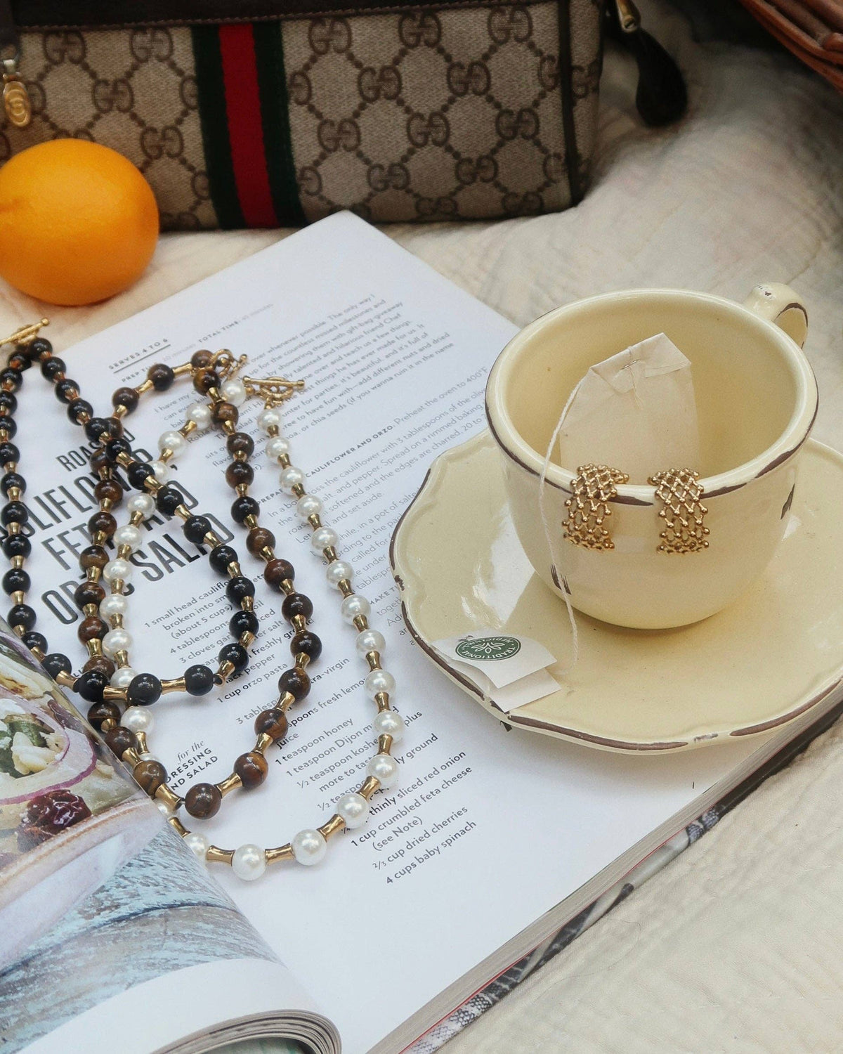 Livi Beaded Necklace : Brown or Pearl