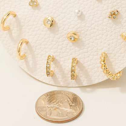 Pearl And Gem Studs Assorted Stud And Hoop Earrings Set