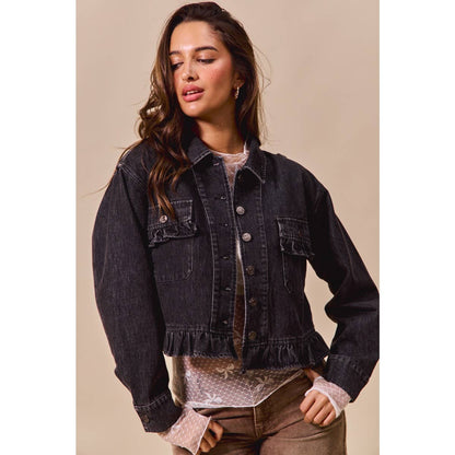 Ainsley Black Ruffled Denim Jacket