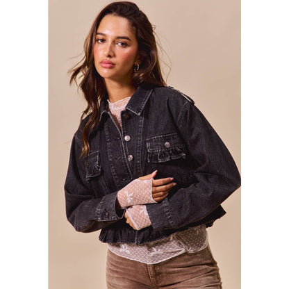 Ainsley Black Ruffled Denim Jacket