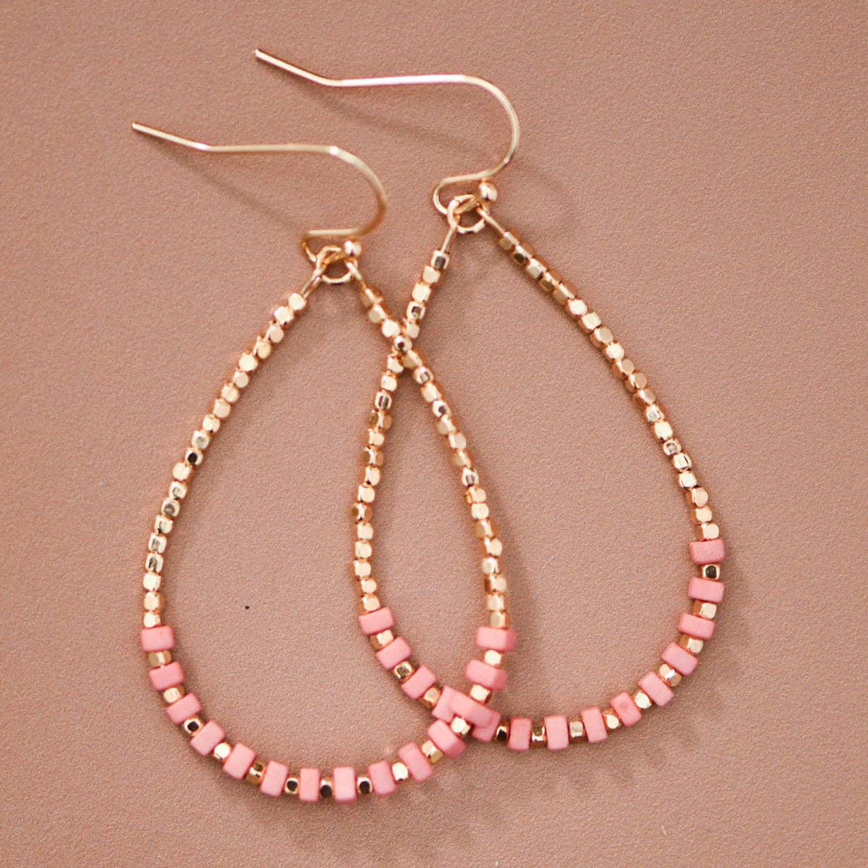 Gold Plated Brass and Natural Stone Drop Earrings