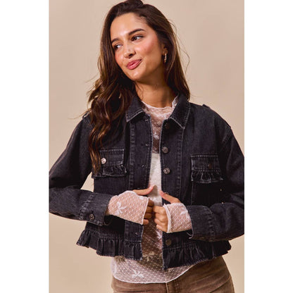 Ainsley Black Ruffled Denim Jacket