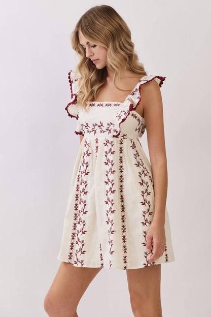 Emily Embroidered Flutter Sleeve Dress