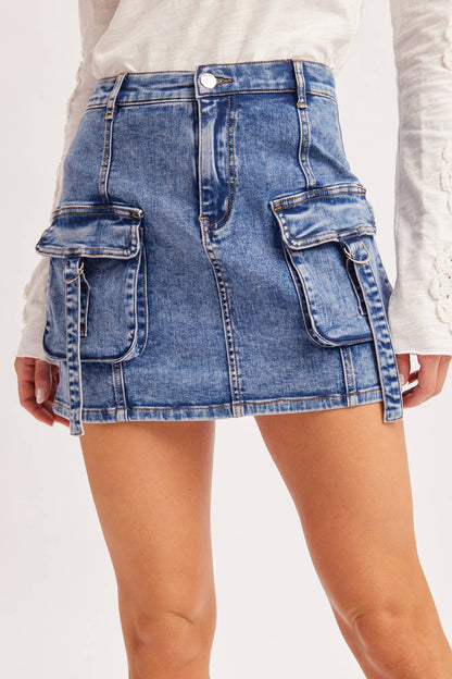 UTILITY CARGO DENIM MINI SKIRT
