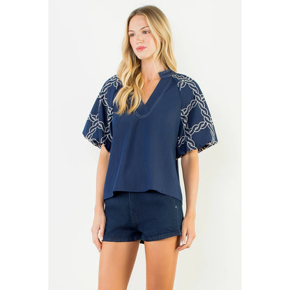 Emory Embroidered Sleeve ( Navy or Brown )