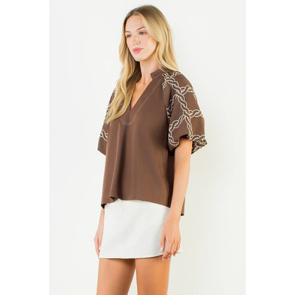 Emory Embroidered Sleeve ( Navy or Brown )