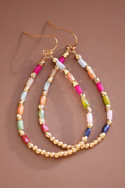 Teardrop Wire Beaded Glass Crystal Earrings