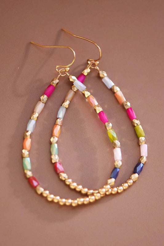 Teardrop Wire Beaded Glass Crystal Earrings
