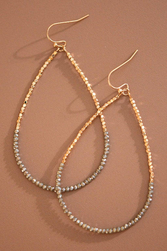 Gold Beaded Hollow Drop Earrings with Glass Beads - 6113
