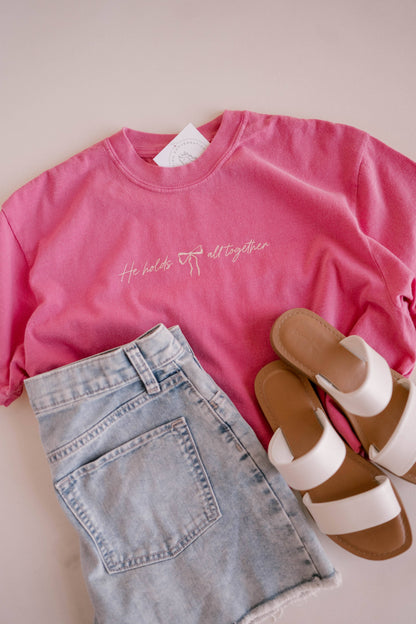 He Holds All Together Tee - Pink | Women's Christian Tee