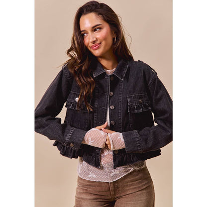 Ainsley Black Ruffled Denim Jacket