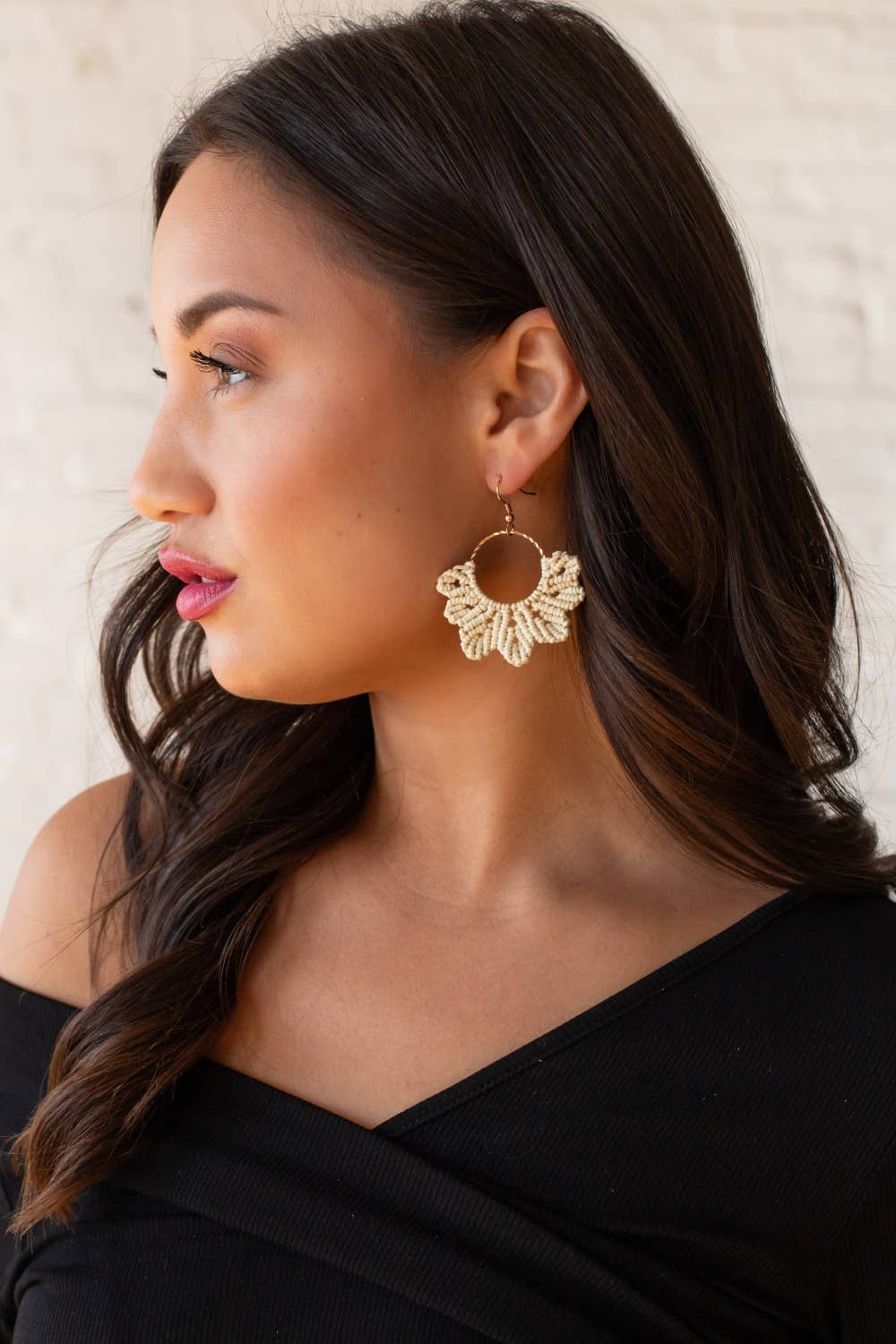 Candice Cream Flower Crochet Earrings