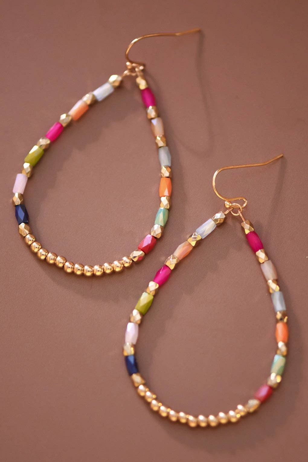 Teardrop Wire Beaded Glass Crystal Earrings