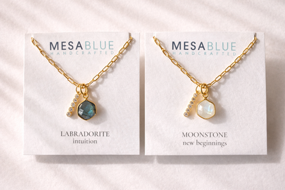 Oasis Stone Duo Drop Necklace - Amazonite, Labradorite, Moonstone