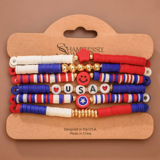 Red White Blue USA 4th of July Stretch Bracelet Stack – 8068