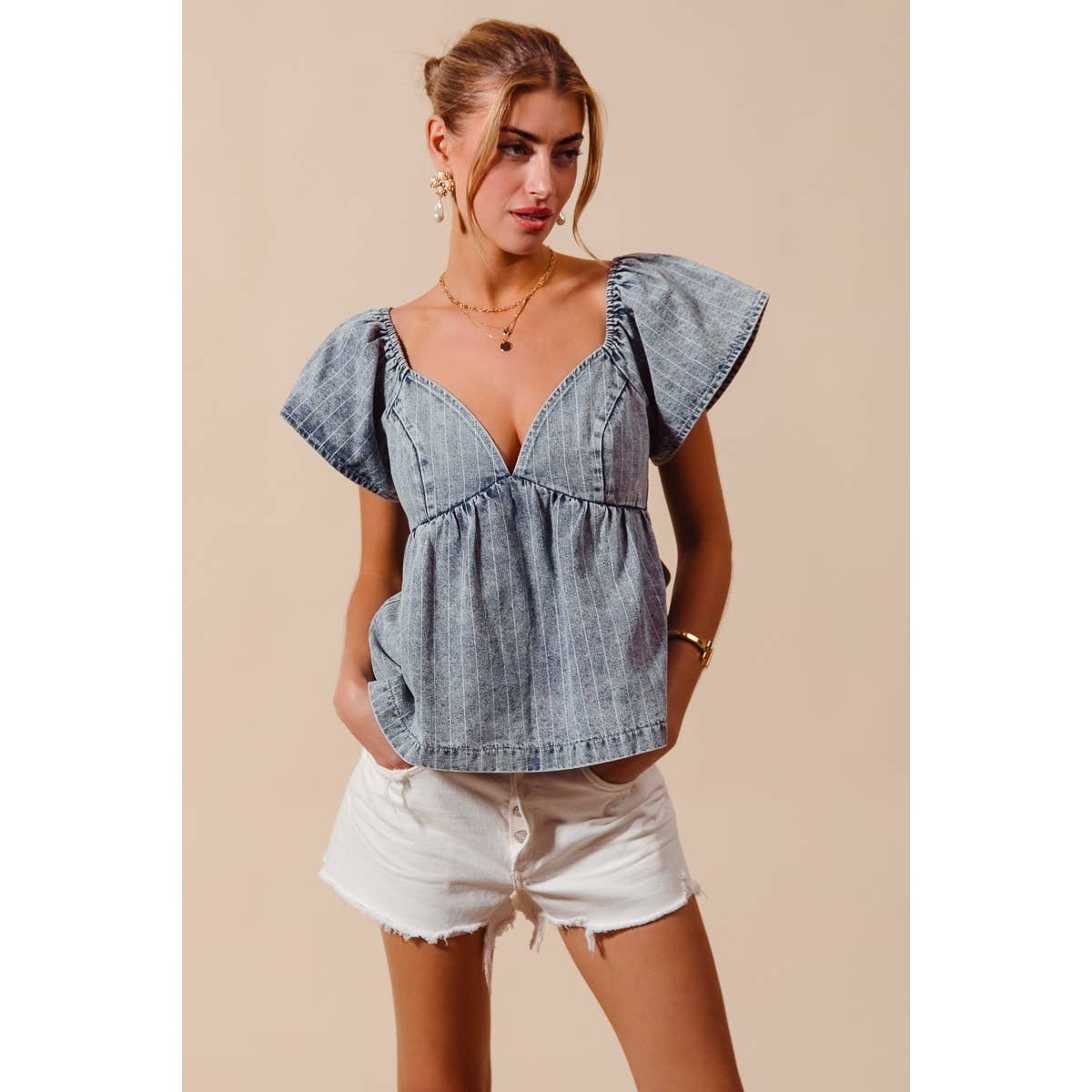 DENIM BABYDOLL TOP