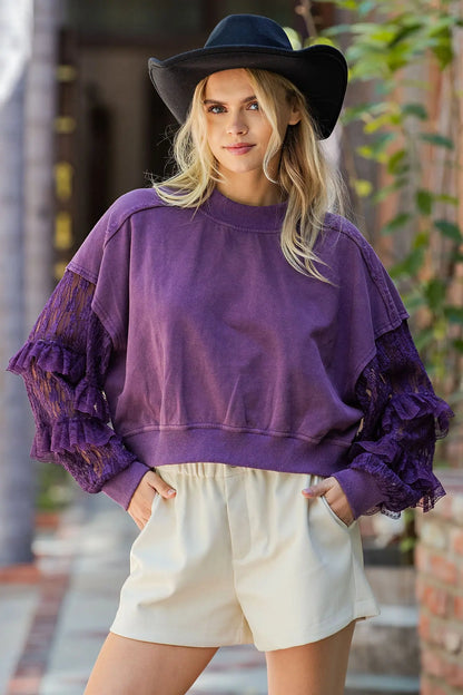 Perfectly Plum Lace Sleeve Top