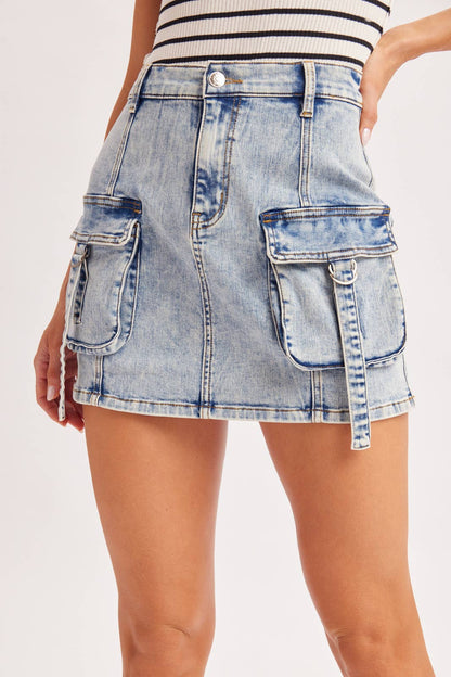 UTILITY CARGO DENIM MINI SKIRT