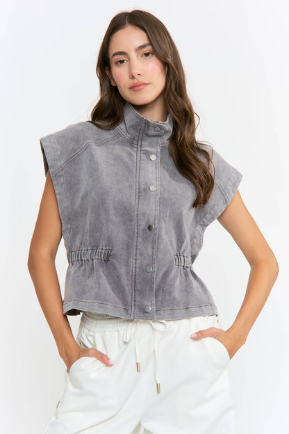 Structured Sleeveless Denim Vest Jacket