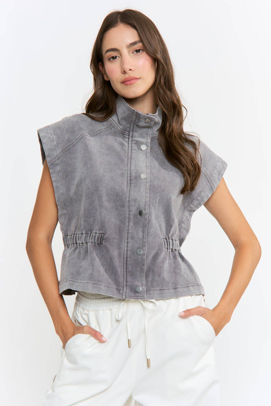 Structured Sleeveless Denim Vest Jacket