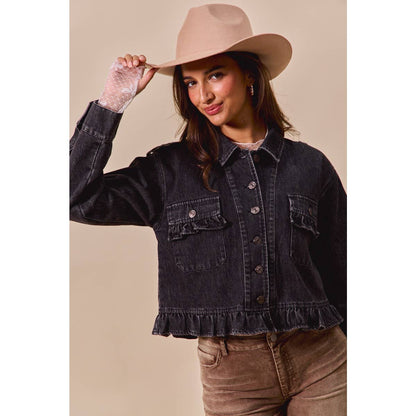 Ainsley Black Ruffled Denim Jacket