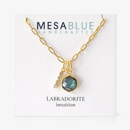 Oasis Stone Duo Drop Necklace - Amazonite, Labradorite, Moonstone