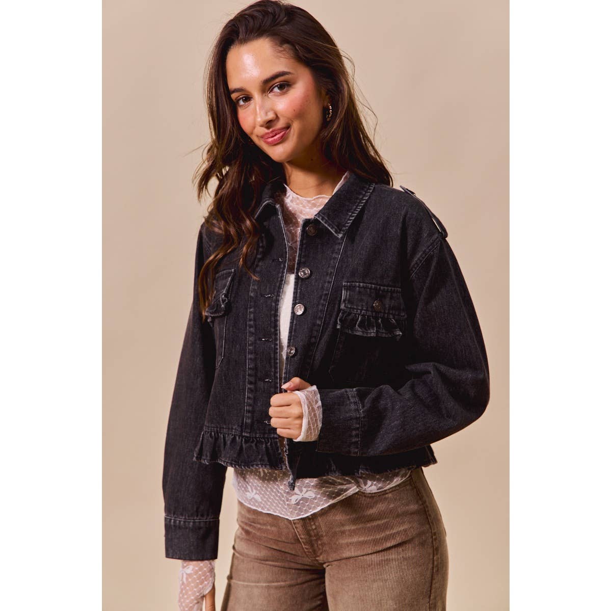Ainsley Black Ruffled Denim Jacket