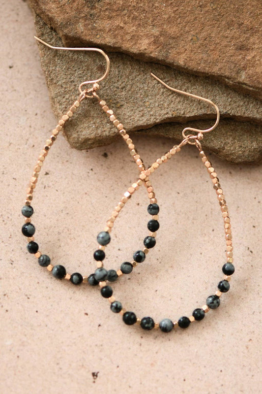 Onyx Stone Beaded Teardrop Earrings