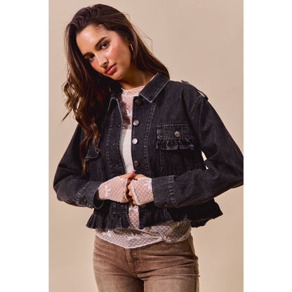 Ainsley Black Ruffled Denim Jacket
