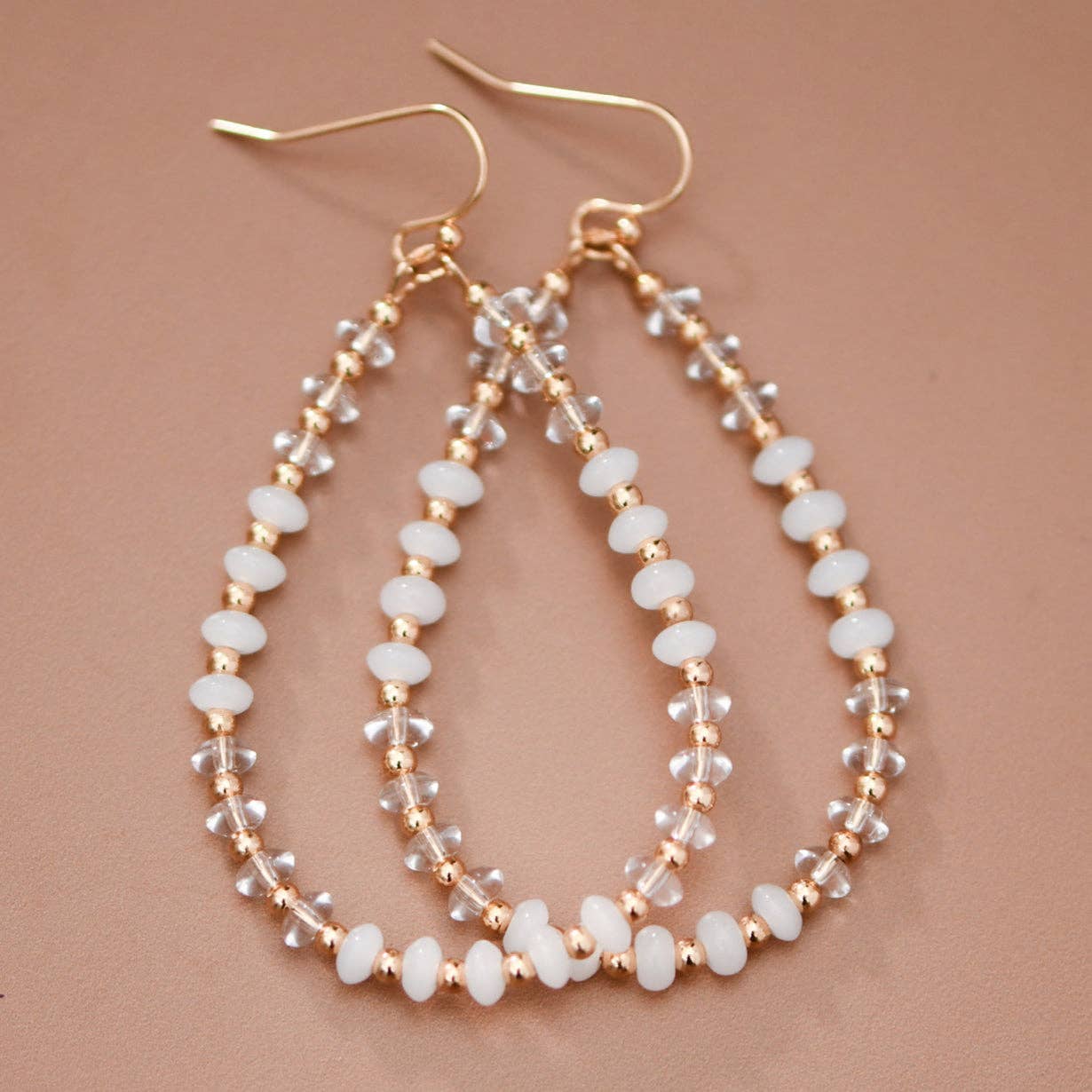 White Glass Crystal Teardrop Earrings