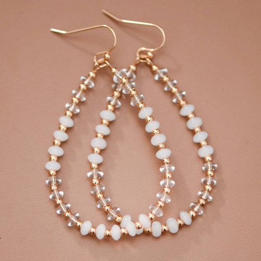 White Glass Crystal Teardrop Earrings