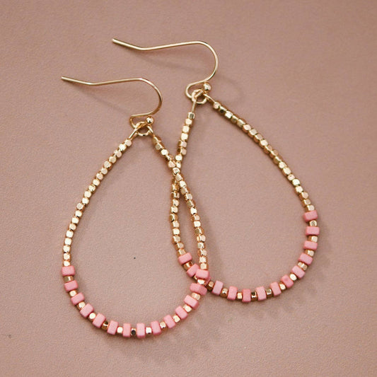 Gold Plated Brass and Natural Stone Drop Earrings