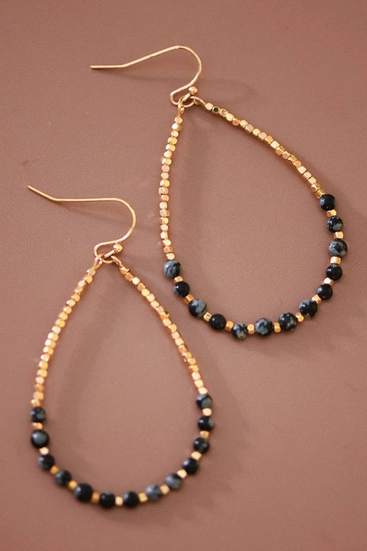Onyx Stone Beaded Teardrop Earrings