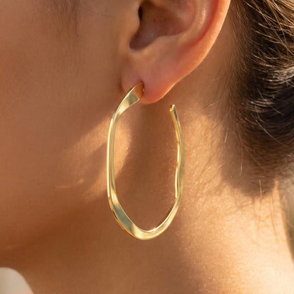 14K Gold Dipped Twisted Flat Oval Hoop Earrings