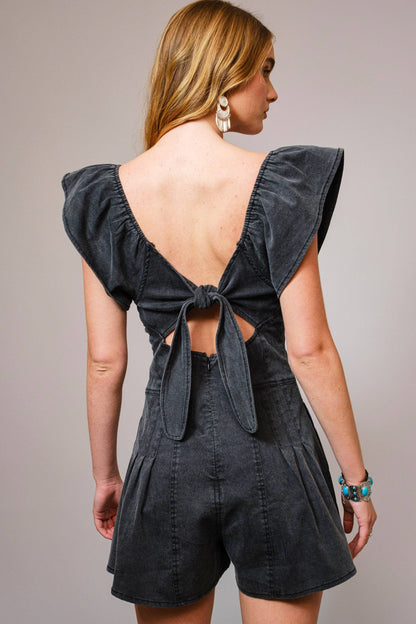 Riley Ruffle Sleeve Denim Romper