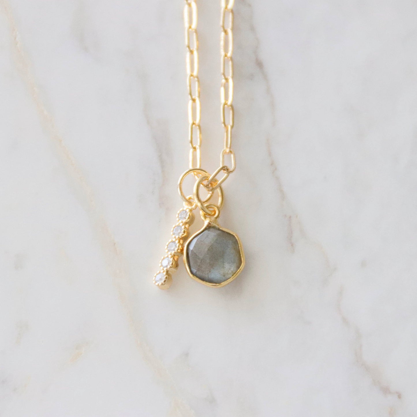 Oasis Stone Duo Drop Necklace - Amazonite, Labradorite, Moonstone