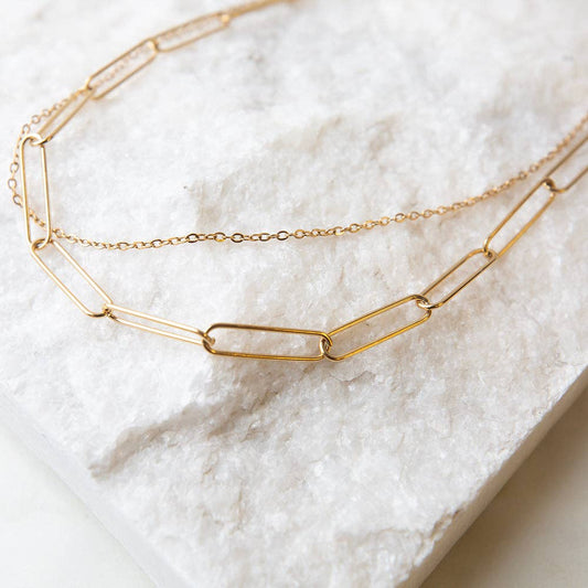 Tarnish Resistant Gold Plated Layered Paperclip Necklace