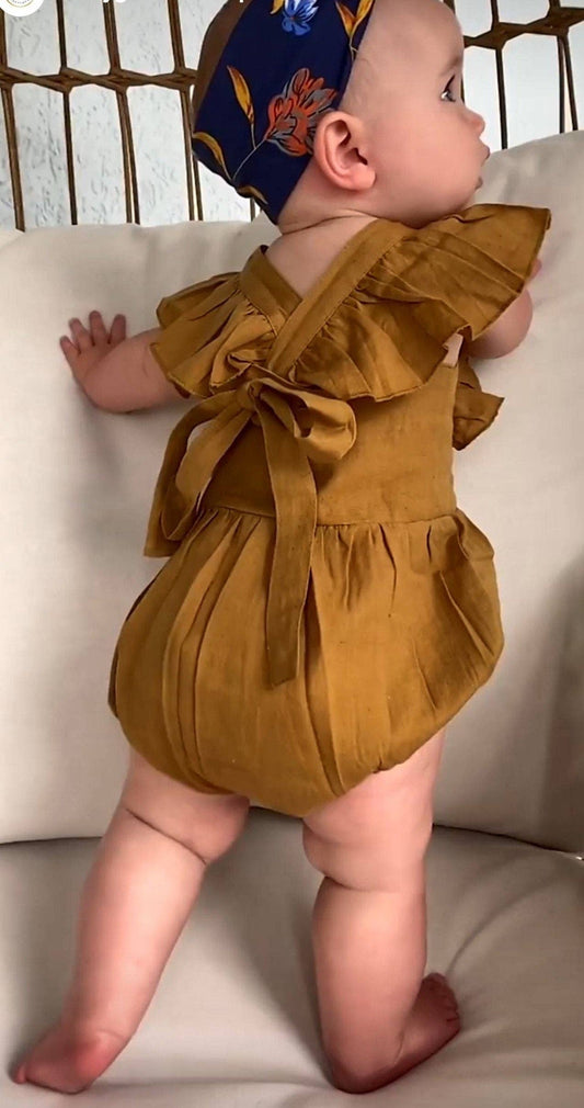 Ruffled Racerback Romper Mustard