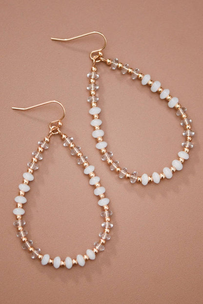 White Glass Crystal Teardrop Earrings