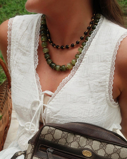 Livi Beaded Necklace : Brown or Pearl