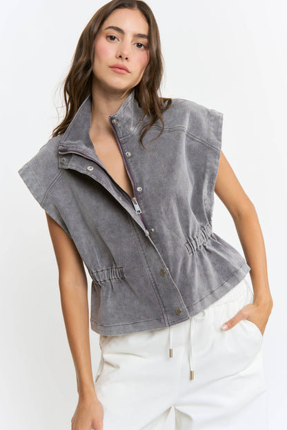 Structured Sleeveless Denim Vest Jacket