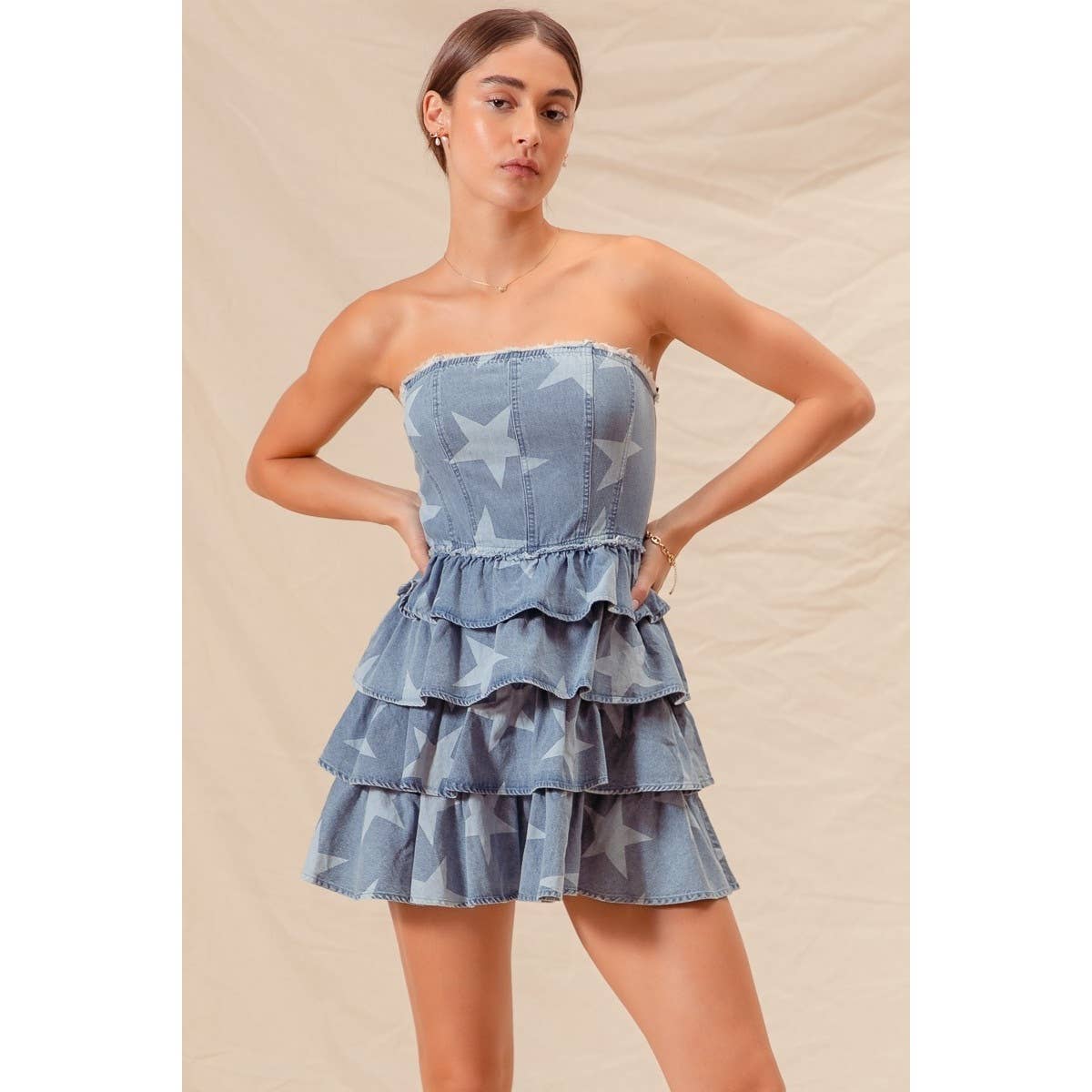 Stars at Night Strapless Denim Dress